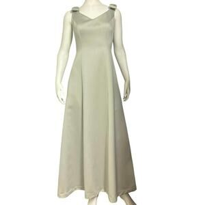 Alex Evenings Sage Green Formal Gown Bow Strap Maxi Dress Size 6 Made in USA